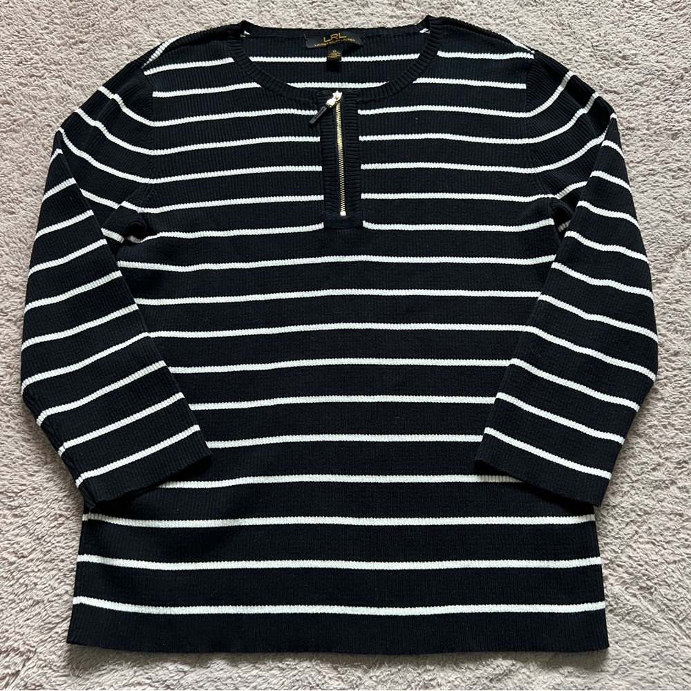 Lauren Ralph Lauren Black Label Striped Cotton Sweater Preppy Old Money Size XL